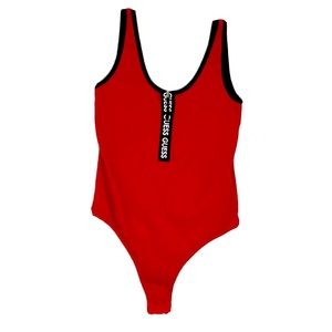 Vintage Guess Red Bodysuit Ribbed Snap Tank 90s Y2K size Medium VTG